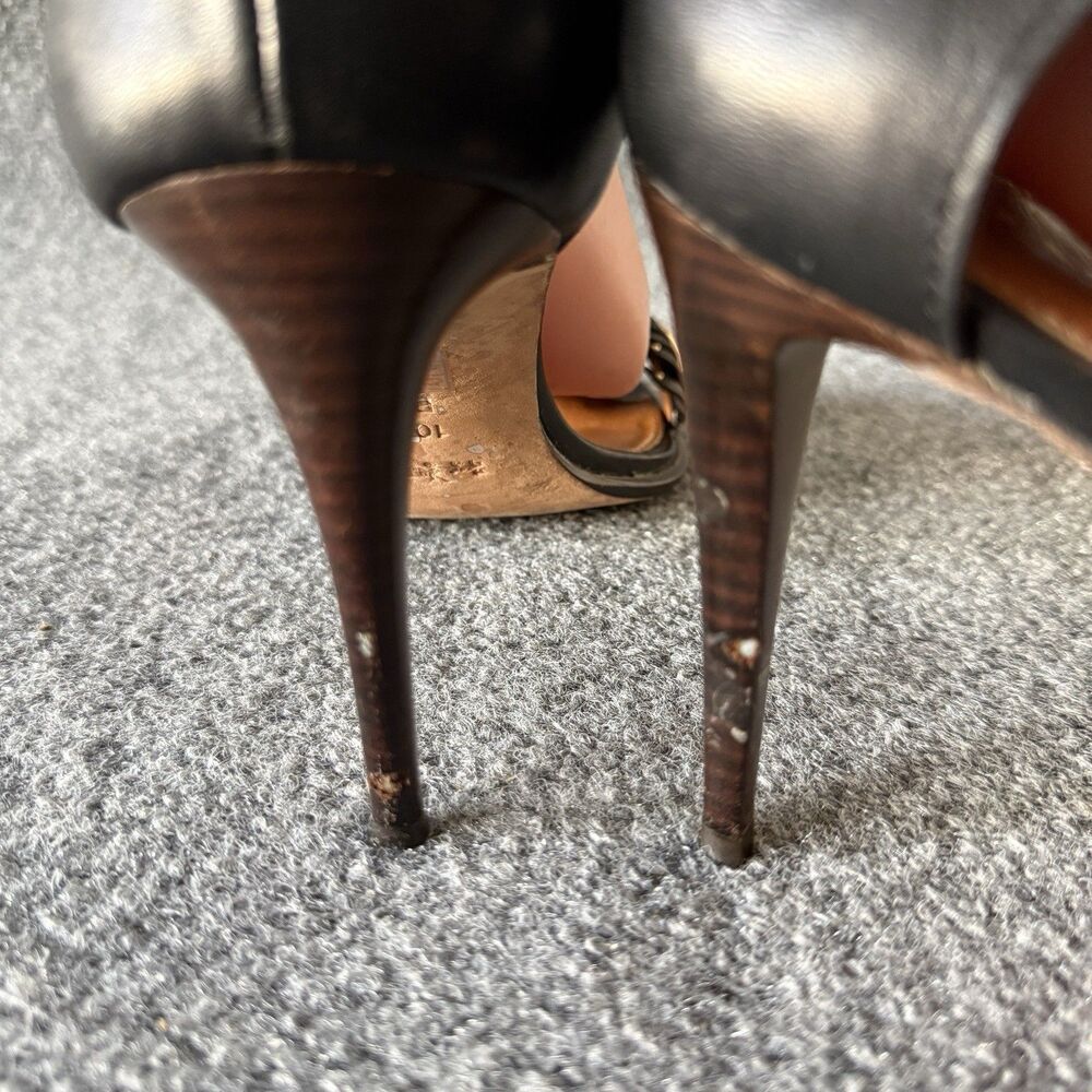 Coach Isabella Black Feather Studded Ankle Strap Strappy Leather Heel 10B - Picture 13 of 13